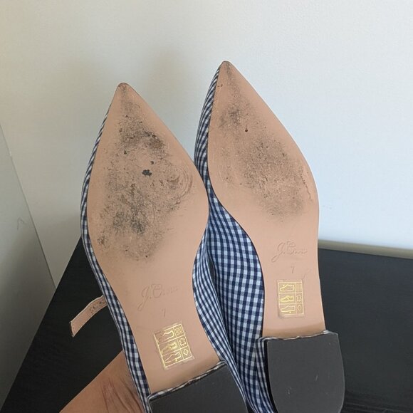 JCrew Gingham Mary Jane Flat Navy White Pointy Toe Womens Size 7 - Picture 8 of 8